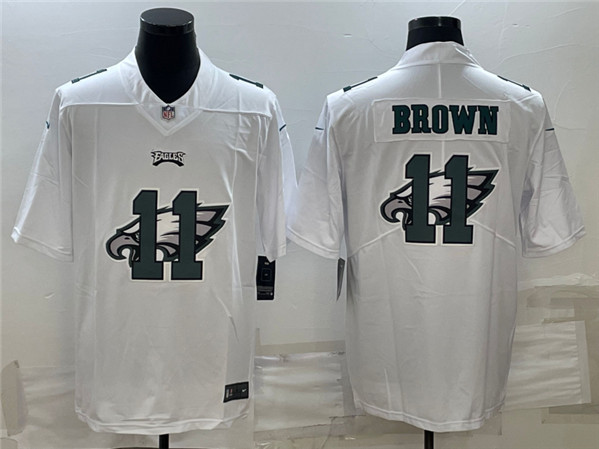 Men's Philadelphia Eagles #11 A. J. Brown White Shadow Logo Limited Stitched Jersey